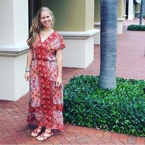 Lucky Brand Scarf Print Maxi Dress Multi Orange